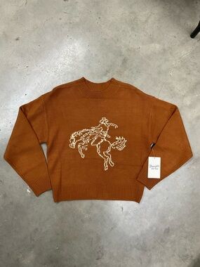 Wrangler Women's Rust Brown Crewneck Sweater with Cream Rodeo Motif